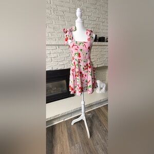 Zara Pink and Red Floral Mini Dress Size Small